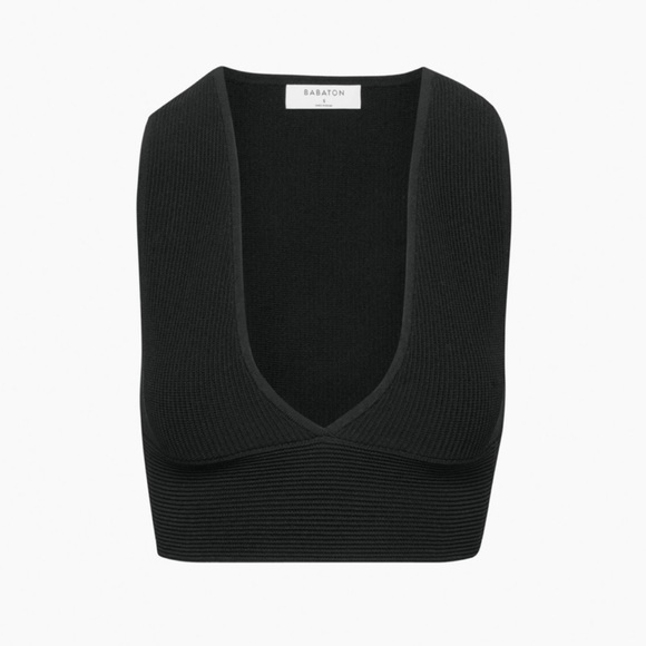 🆕 Aritzia Babaton Black Stretchy Crop Top (Fabric Nylon-Spandex). Small. - Picture 6 of 8